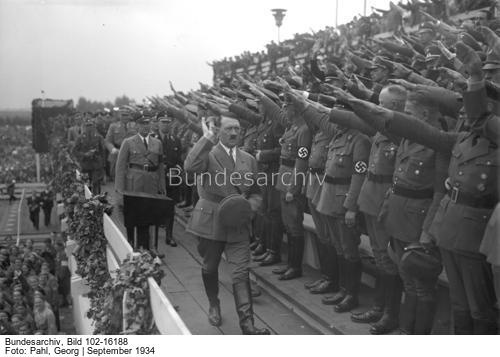 Adolf Hitler taking the salute of formations of the Reich Labour Service
